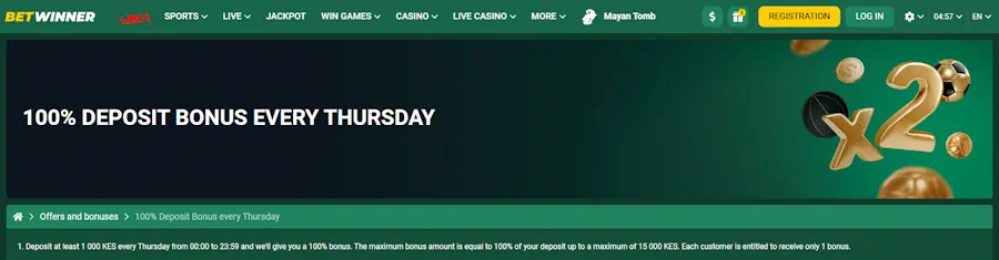Betwinner Deposit Bonus Every Thursday Screenshot